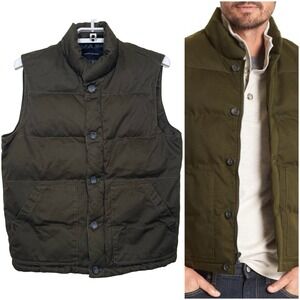 Banana Republic Men's Olive Green Canvas‎ Puffer Vest M Button Up Zip Safari